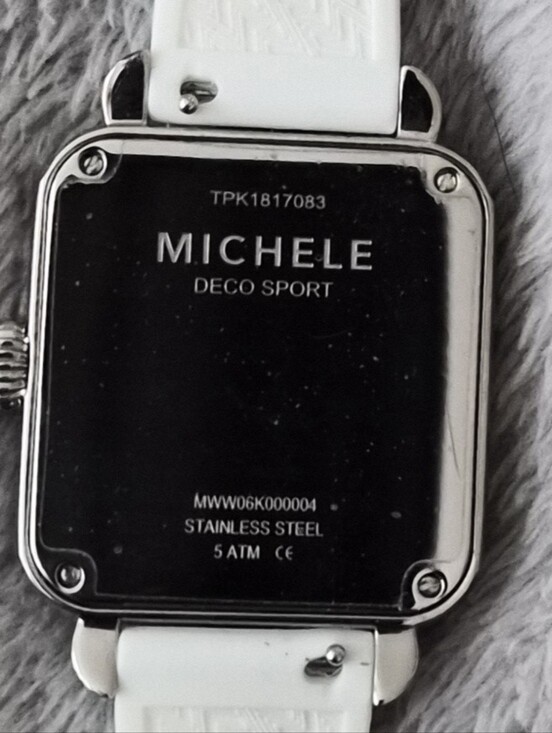Michelle Deco Sport.White Square Watch with Silicone Strap. New W/0 Box